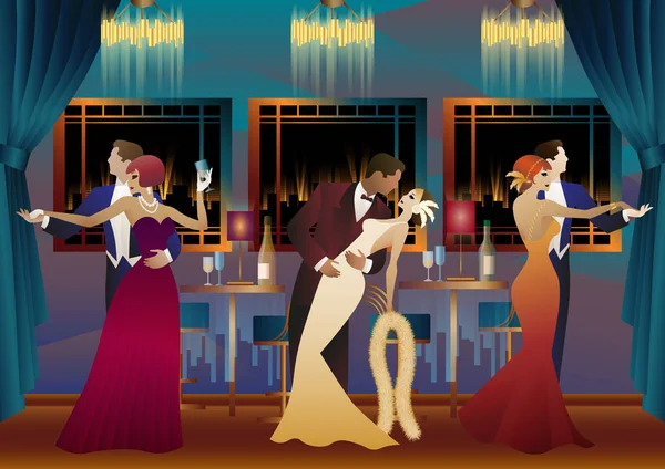 Χορευτές Στην Αίθουσα Χορού Βραδιά Εστιατόριο Καφέ Μπαρ Κλπ — Διανυσματικό Αρχείο