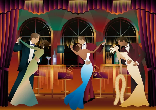 Танцоры Бальном Зале Вечер Ресторане Кафе Баре — стоковый вектор