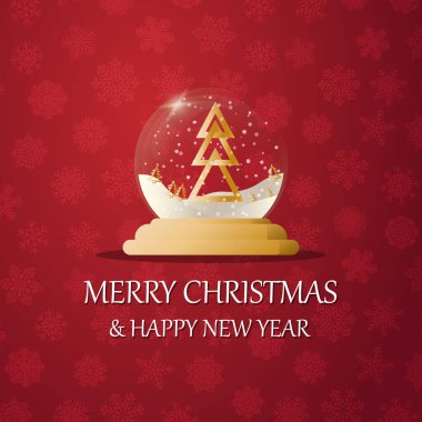 Kar altında Noel ağacı olan mutlu noeller kar küresi. Yeni yıl hediyesi. Tatil kavramı, kış tatili, yeni yıl, Noel