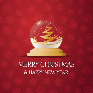 Kar altında Noel ağacı olan mutlu noeller kar küresi. Yeni yıl hediyesi. Tatil kavramı, kış tatili, yeni yıl, Noel