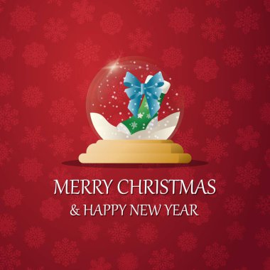 Eldivenli ve kar altında çoraplı mutlu noeller kar küresi. Yeni yıl hediyesi. Tatil kavramı, kış tatili, yeni yıl, Noel