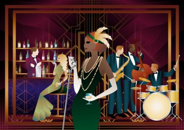 Bir restoranda, kafede ya da barda caz müzisyenleri ve şarkıcı. Çift bas, saksafon, davul. Müzisyenler müzik enstrümanları çalar