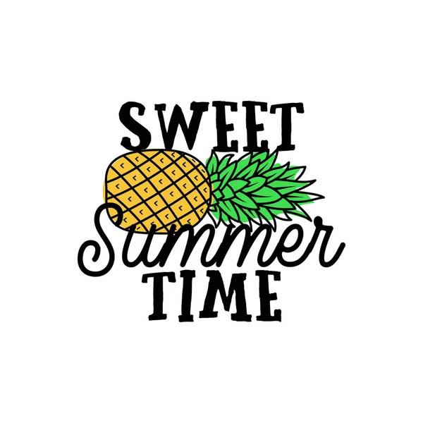 Δημιουργική Απεικόνιση Εικόνα Ανανά Και Sweet Summer Time Επιγραφή Λευκό — Φωτογραφία Αρχείου