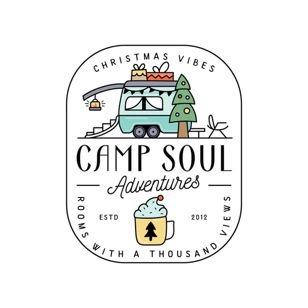 Camping Χριστούγεννα Σήμα Σχεδιασμού Τροχόσπιτο Γραμμή Τέχνης Πολύχρωμο Στυλ Και — Φωτογραφία Αρχείου