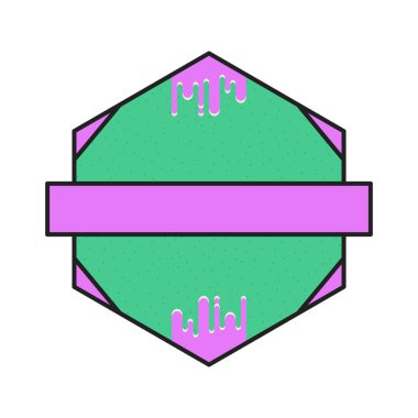 Blank Badge Shape Template in flat modern liquid style. Good for Anniversary Logo Template. Wedding and birthday label. Pink and green colors. Stock vector design.