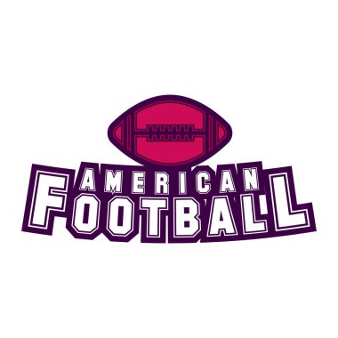 American football logo template with ball. Rugby badge graphics isolated on white background. Sports typography label design. Stock vector illustration.