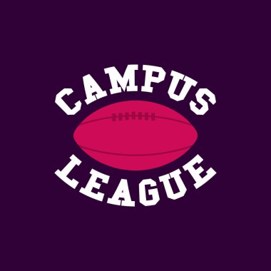 American football logo template-campus league. Rugby badge graphics isolated on dark background. Sports label design. Stock vector illustration.
