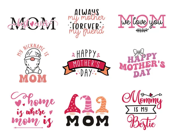 Mothers Day Vector Set Étiquette Citations Fête Des Mères Shirt — Image vectorielle