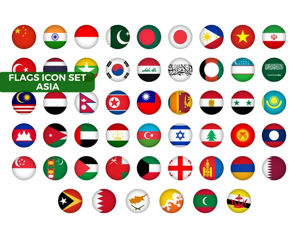 Conjunto Ícones Bandeira Asiática Países Ásia Circularam Bandeiras China Japão —  Vetores de Stock