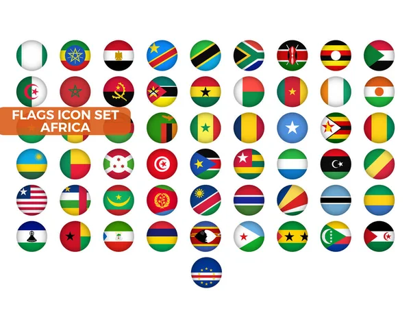 アフリカ旗のアイコンセット アフリカ諸国丸旗 エジプト ナイジェリア 南アフリカなど ストックベクトルグラフィックス要素 五五記号 — ストックベクタ