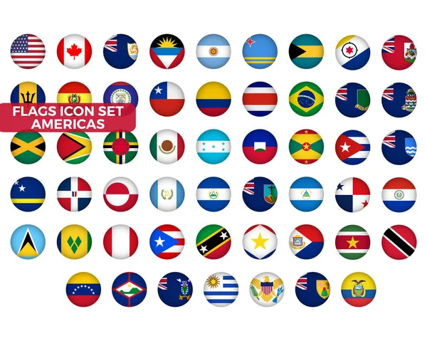 Conjunto Ícones Bandeira Das Américas América Países Circularam Bandeiras Eua — Vetor de Stock
