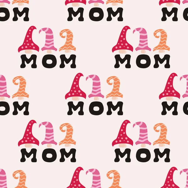 Dia Das Mães Padrão Sem Costura Com Gnomos Bonitos Fundo — Vetor de Stock