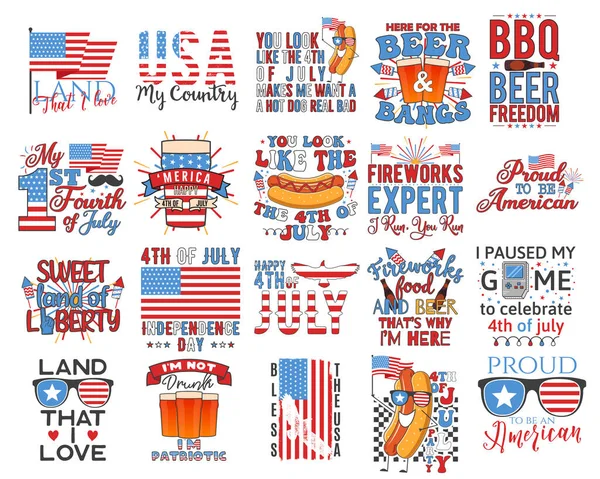 4Th July Typography Designs Set Quotes Elements Hot Dog Flags — Stock Photo, Image
