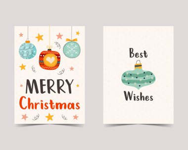 Mutlu noel kartları şirin düz stil. Minimalist xmas tasarımı. Noel tatili poster şablonları. Stock vektör trend broşürü.