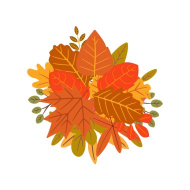 Yapraklı sonbahar illüstrasyonu. Tişört için sonbahar baskısı tasarımı, süblimleşme baskısı. Sıcak sonbahar logosu. Beyaz arkaplanda izole hisse senedi.