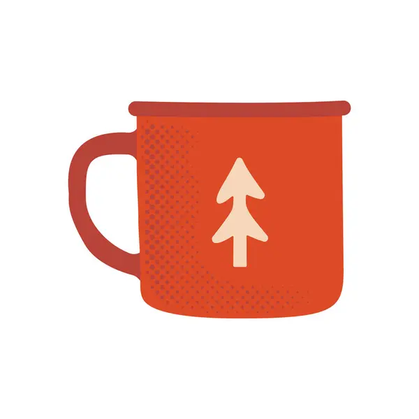 Autumn hand drawn clipart. Fall season cozy symbol. Autumn seasonal element - enamel mug. Harvest colorful illustration. Thanksgiving flat icon. Stock design.
