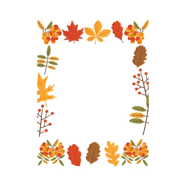Autumn card. Fall season cozy poster. Autumn thanksgiving seasonal banner with chestnut leaves, red maple leaves. Stock design.