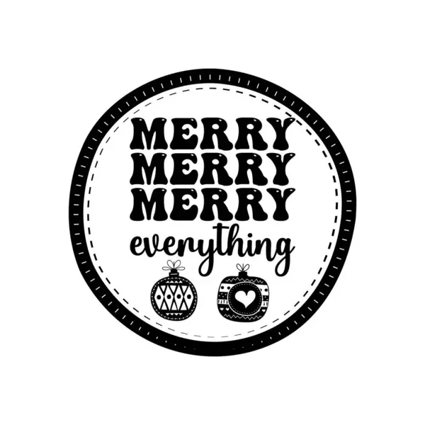 クリスマスシルエットラウンドシングルTシャツプリントデザイン見積もり メリーメリーメリーメリーすべて メリークリスマスバッジは白で孤立しました ハッピーホリデーストックデザイン ロイヤリティフリーのストック画像