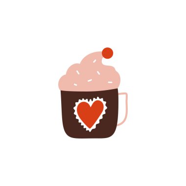 Sevgililer Günü element tasarımı. Valentine düz sembol kupası. Sevimli bir aşk tatili. Stok vektör illüstrasyonu.