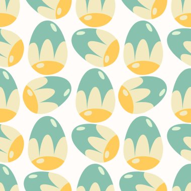 Paskalya yumurtaları. Çiçekli Paskalya arkaplanınız kutlu olsun. Düz renksiz, pürüzsüz tasarım. Stok vektörü Paskalya duvar kağıdı resimlemesi.