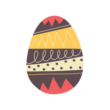 Paskalya yumurtası tasarımı. Paskalya bayramı yumurta avı sarı ve kahverengi düz stil. Sanat deco dekorasyonu. Stock vektör illüstrasyon clipart.