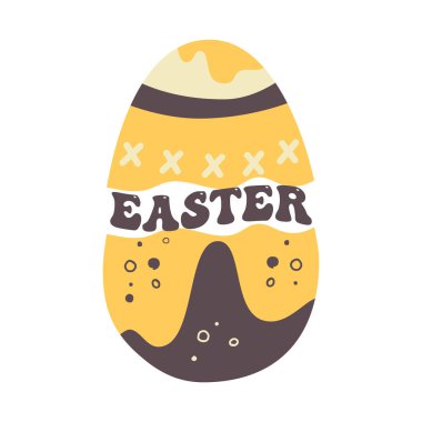 Paskalya yumurtası tasarımı. Paskalya bayramı sembolü yumurta avı. Renkli ve düz bir tarzla. Retro sanat dekorasyonu. Stok simgesi illüstrasyon ortamı.