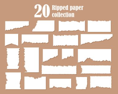 Kahverengi bir fonda yırtık kağıt parçaları koleksiyonu var. Yırtık kağıt parçaları kahverengi arkaplana karşı ilgi çekici bir görsel etki yaratıyor.