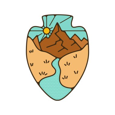 Outdoor adventure badge. Camping adventure label in retro style. Mountain river logo graphics for t-shirt. Stock artwork. clipart