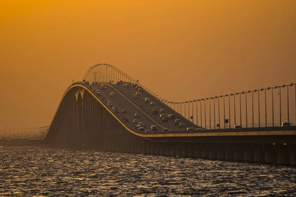 stock image King Fahd causeway in sunset background