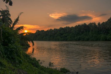 Kerala 'da günbatımı nehri güzel görüntü