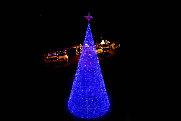 Veduta Aerea Della Decorazione Natalizia Città Decorata Con Luci Natale — Foto Stock