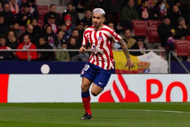 Madrid, Spain- January 21, 2023: Soccer match between Atletico de Madrid and Real Valladolid at Civitas Metropolitano. Angel Correa with the ball.