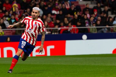 Madrid, Spain- January 21, 2023: Soccer match between Atletico de Madrid and Real Valladolid at Civitas Metropolitano. Angel Correa with the ball.