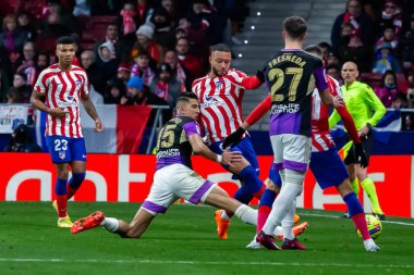 Madrid, Spain- January 21, 2023: Soccer match between Atletico de Madrid and Real Valladolid at Civitas Metropolitano. Memphis Depay makes his debut with Atletico Madrid.