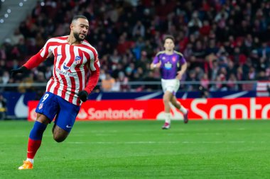 Madrid, Spain- January 21, 2023: Soccer match between Atletico de Madrid and Real Valladolid at Civitas Metropolitano. Memphis Depay makes his debut with Atletico Madrid.