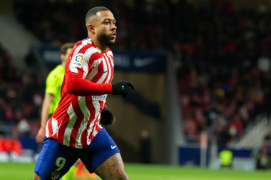 Madrid, Spain- January 21, 2023: Soccer match between Atletico de Madrid and Real Valladolid at Civitas Metropolitano. Memphis Depay makes his debut with Atletico Madrid.