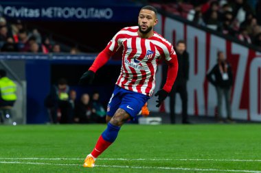 Madrid, Spain- January 21, 2023: Soccer match between Atletico de Madrid and Real Valladolid at Civitas Metropolitano. Memphis Depay makes his debut with Atletico Madrid.