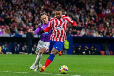 Madrid, Spain- January 21, 2023: Soccer match between Atletico de Madrid and Real Valladolid at Civitas Metropolitano. Memphis Depay makes his debut with Atletico Madrid.