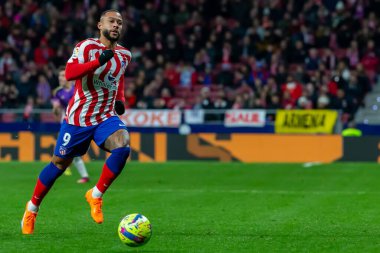 Madrid, Spain- January 21, 2023: Soccer match between Atletico de Madrid and Real Valladolid at Civitas Metropolitano. Memphis Depay makes his debut with Atletico Madrid.