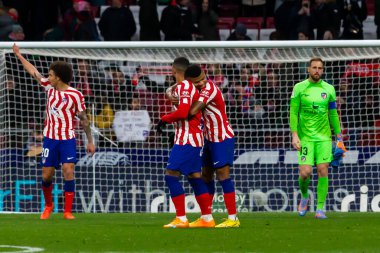 Madrid, Spain- January 21, 2023: Soccer match between Atletico de Madrid and Real Valladolid at Civitas Metropolitano. Memphis Depay makes his debut with Atletico Madrid.
