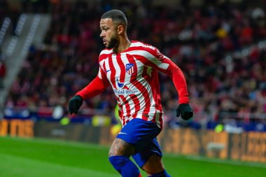 Madrid, Spain- January 21, 2023: Soccer match between Atletico de Madrid and Real Valladolid at Civitas Metropolitano. Memphis Depay makes his debut with Atletico Madrid.