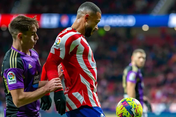 Madrid, Spain- January 21, 2023: Soccer match between Atletico de Madrid and Real Valladolid at Civitas Metropolitano. Memphis Depay makes his debut with Atletico Madrid.