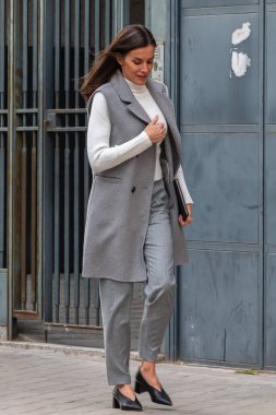 Madrid, Spain- January 24, 2023: Queen Leticia visits the Association Against Cancer in Madrid for a work meeting with the volunteers who support this disease. Visit and meeting of the Spanish Queen in Madrid.