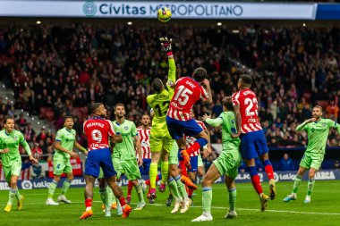 Madrid, Spain- February 4, 2023: League match between Atletico de Madrid and Getafe played in Madrid. Corner play by Aletico de Madrid. Football game.