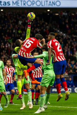 Madrid, Spain- February 4, 2023: League match between Atletico de Madrid and Getafe played in Madrid. Corner play by Aletico de Madrid. Football game.
