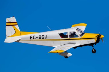 Madrid, Spain- February 5, 2023: Air show of vintage airplanes over the sky of Madrid. SIAI Marchetti S-205 model. old planes
