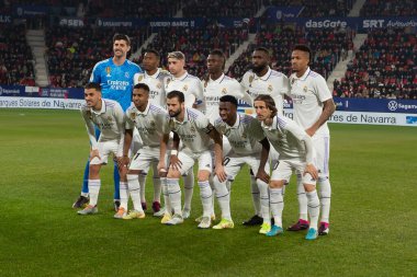 Madrid, Spain- February 18, 2023: League match between Real Madrid and Osasuna in Pamplona. Football game. Real Madrid players. clipart