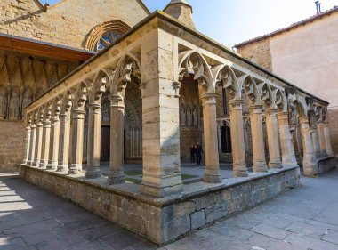 Mudejar and French Gothic style castle. ancient architecture. Castle rooms. Stone constructions. Castle of Navarre in Spain