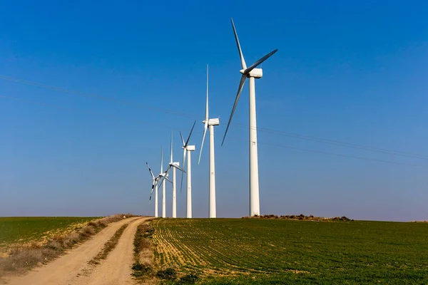 Energy wind turbines. Offshore parks. Wind farms in Spain. Wind power generators. Windmills of the 21st century.