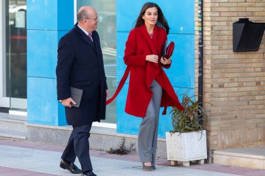 Madrid, Spain- March 3, 2023: Queen Letizia visits the UNICEF offices in Madrid for a meeting with its director. Queen Leticia greets the director of UNICEF in Madrid upon her arrival.